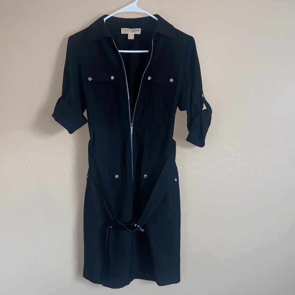 michael kors belted shirt dress Georgette Belted Shirtdress in BLACK - Sale